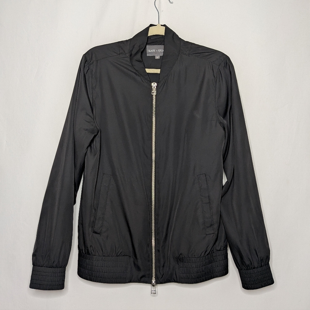 Slate & Stone Mens Black Zip Up Lightweight Bomber Style Minimalist Jacket S
